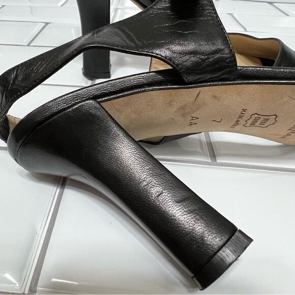 Donna Karan New York Black Leather Open Toe Ankle Strap Sling Back Heels Size 7 - Picture 10 of 11